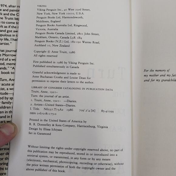 TURN: The Journal of an Artist - ANNE TRUITT - Viking, 1986 - FIRST PRINTING - Picture 4 of 5